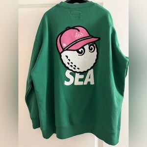 MALBON GOLF X WIND AND SEA Green Crew Neck Sweatshirt Small
